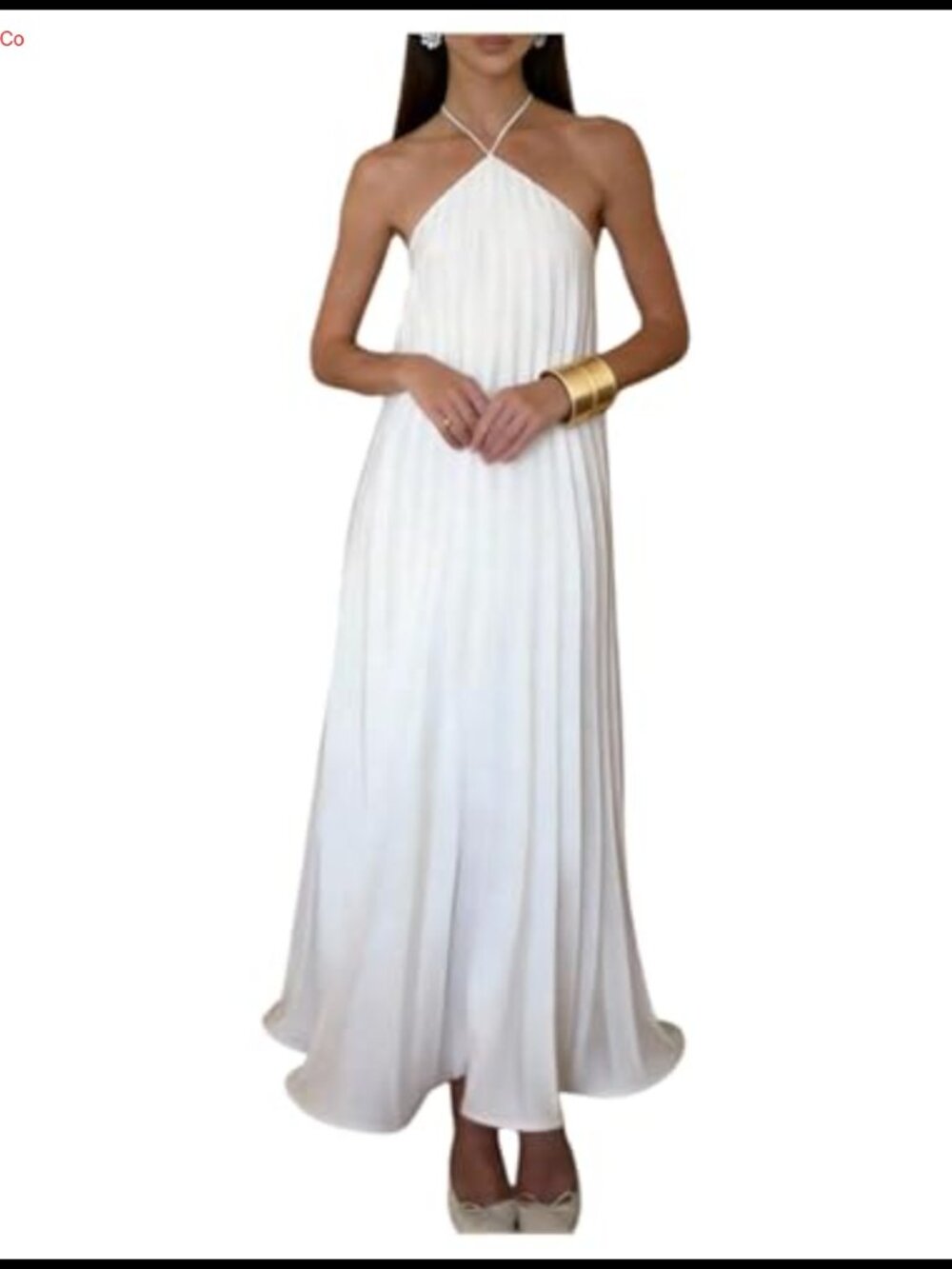 Pleated Halter Maxi Dress Fishtail Hem Open Back Sleeveless Formal
